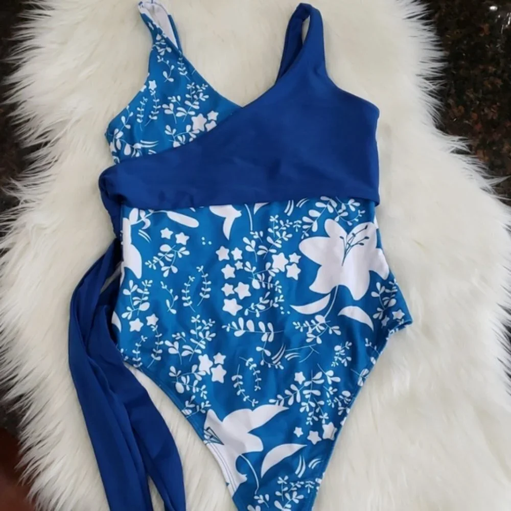 Deep V Neck Wrap Around One Piece Swimsuit